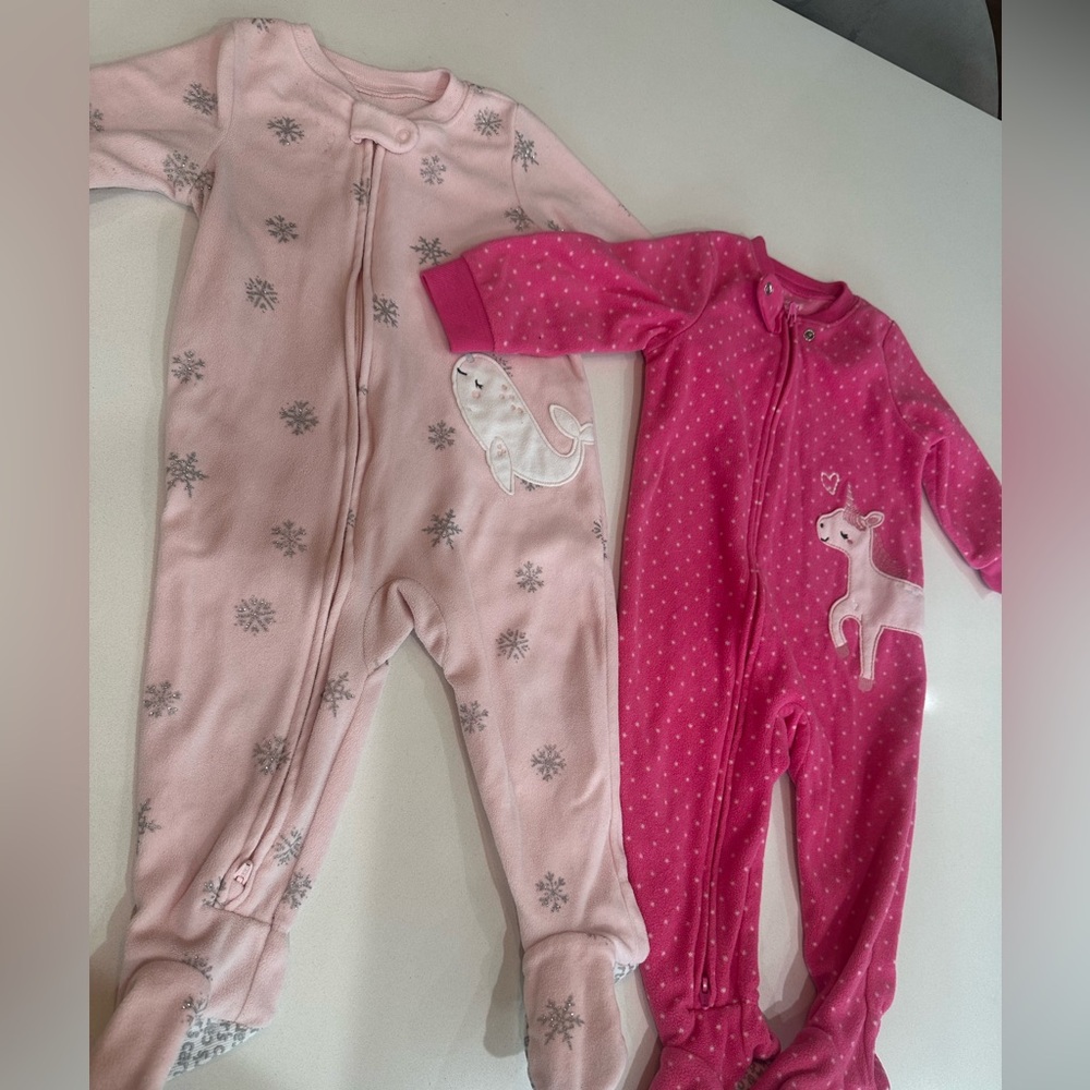 Carter's bundle Pink and Light Pink Kids Pajama Footies set of 2 size 12M